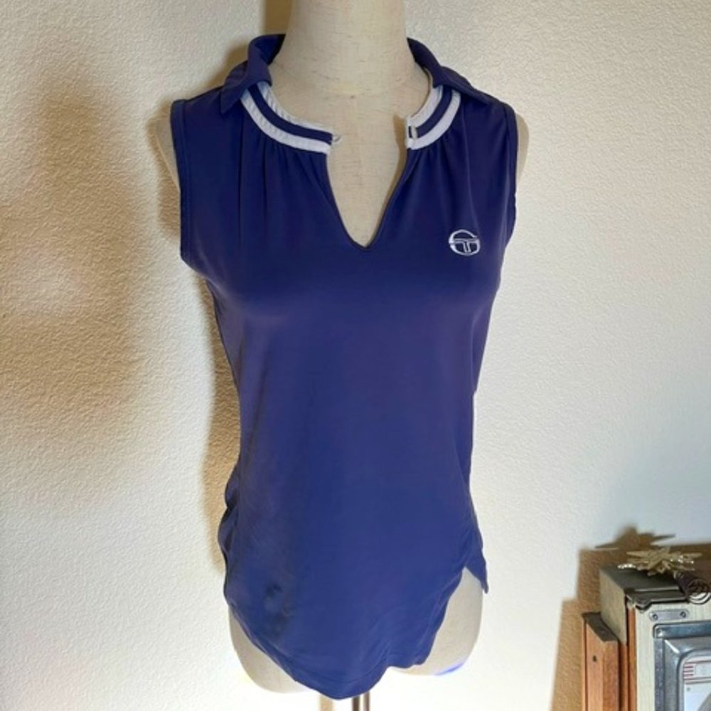 Sergio Tacchini Tennis Golf Shirt Purple and White Medium